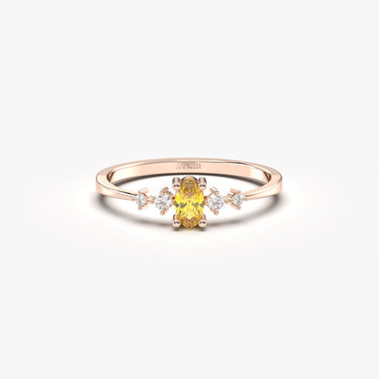 14K Gold Unique Oval Citrine and Diamond Ring - 2S121CIT
