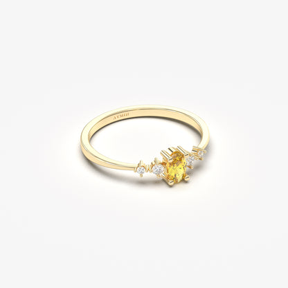 14K Gold Unique Oval Citrine and Diamond Ring - 2S121CIT