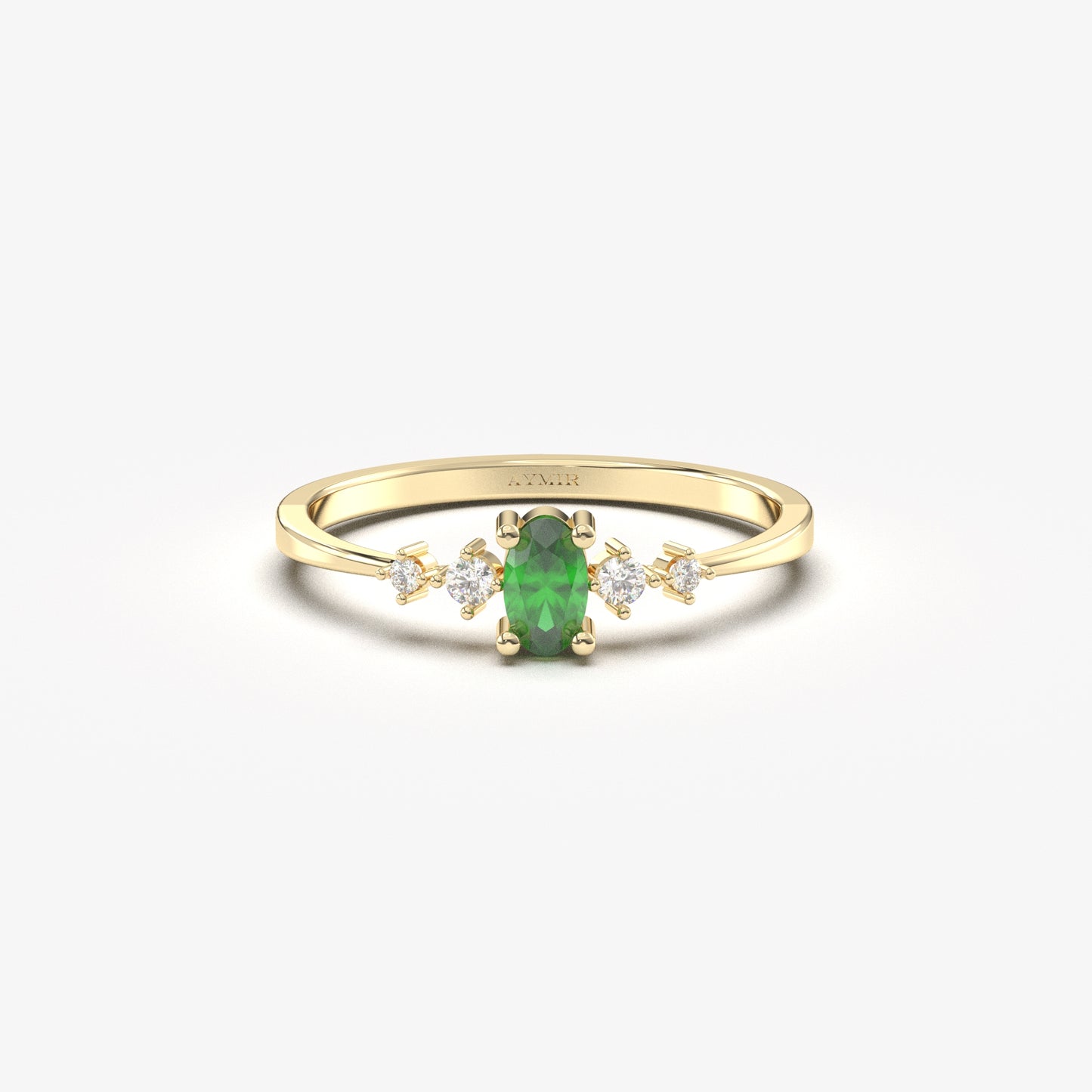 10K Gold Dainty Oval Emerald and Cz Ring - 2S121EME