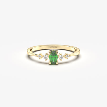10K Gold Dainty Oval Emerald and Cz Ring - 2S121EME