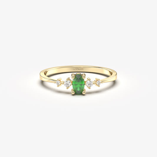 10K Gold Dainty Oval Emerald and Cz Ring - 2S121EME