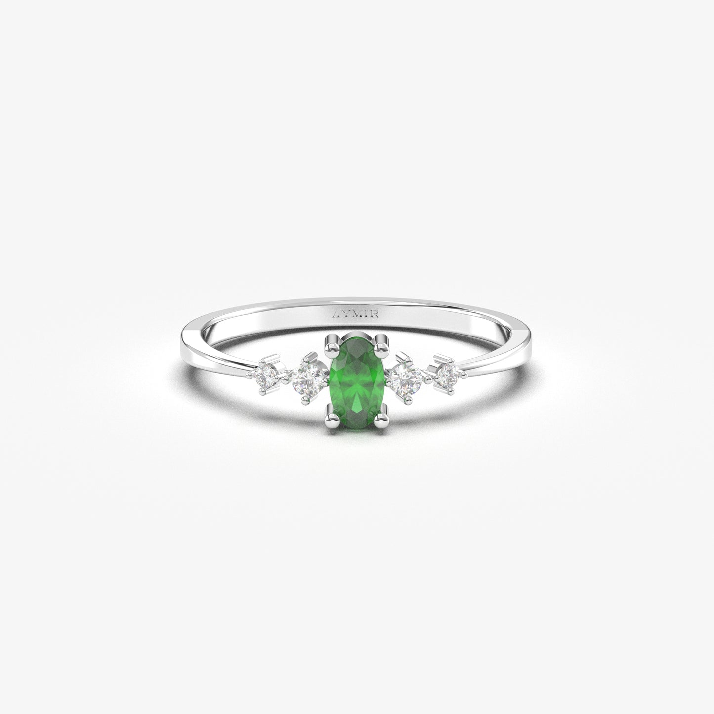 10K Gold Dainty Oval Emerald and Cz Ring - 2S121EME