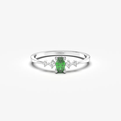 10K Gold Dainty Oval Emerald and Cz Ring - 2S121EME