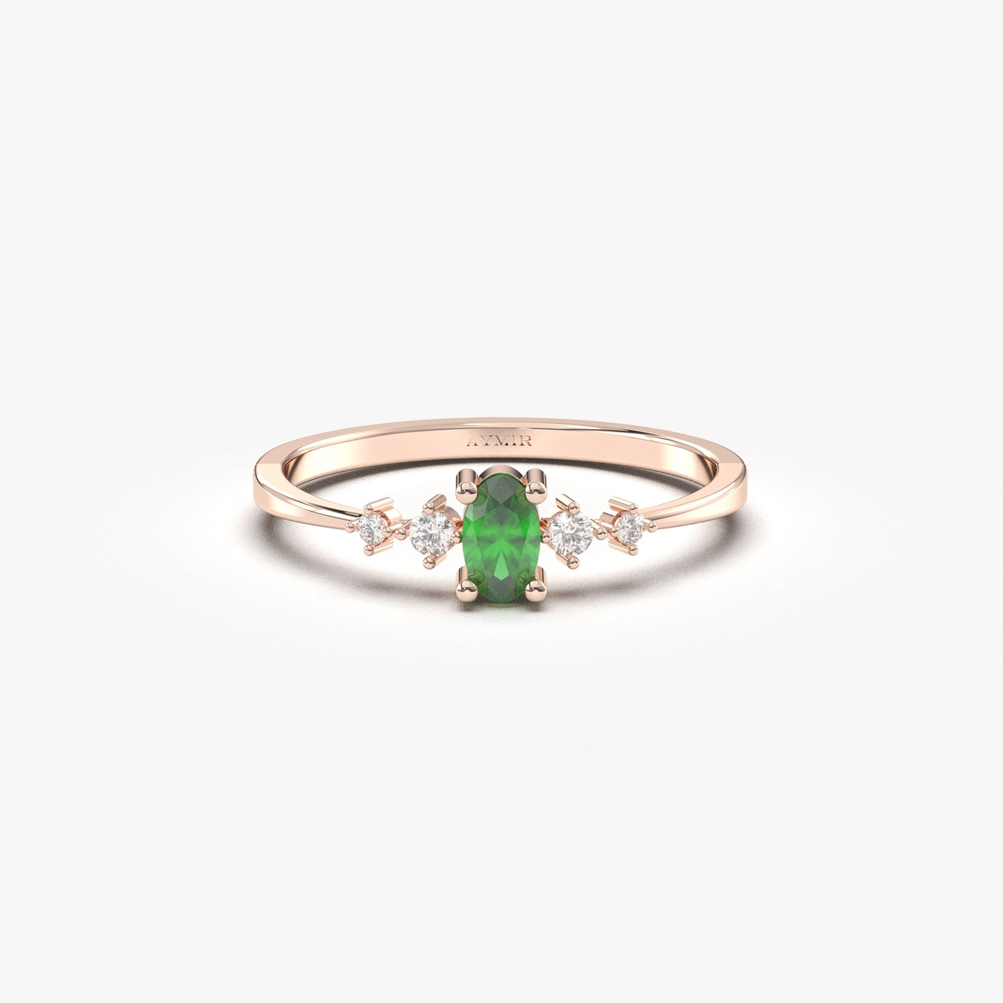 10K Gold Dainty Oval Emerald and Diamond Ring - 2S121EME
