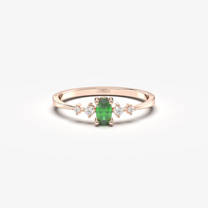 10K Gold Dainty Oval Emerald and Cz Ring - 2S121EME