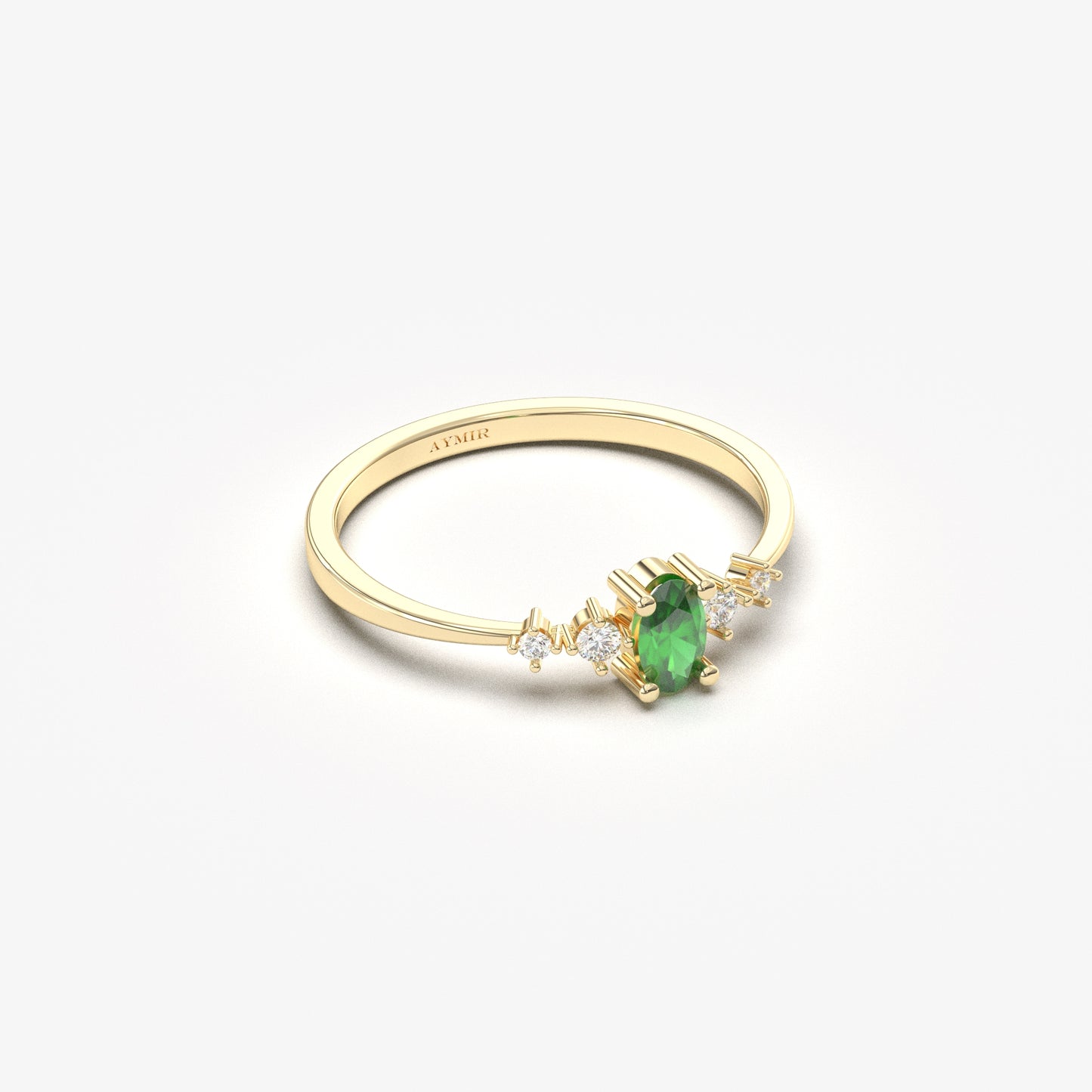 10K Gold Dainty Oval Emerald and Cz Ring - 2S121EME