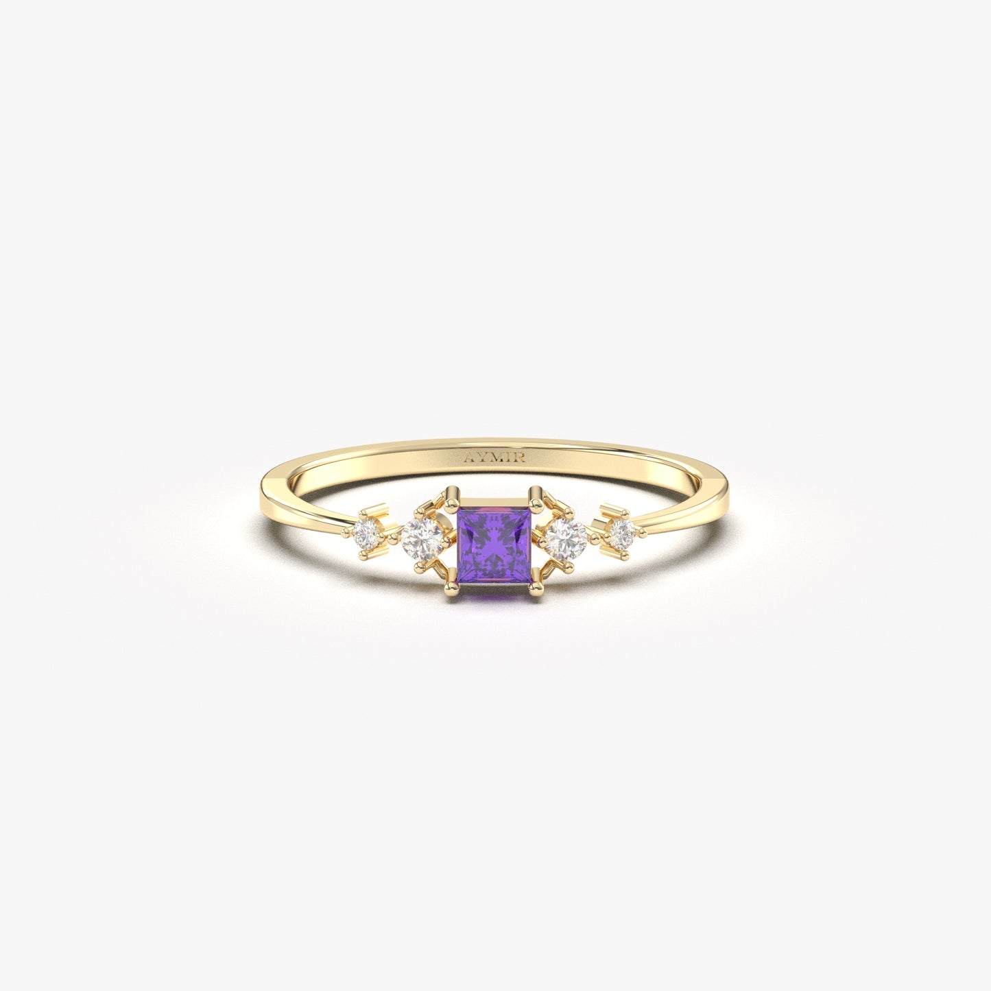 10K Gold Dainty Princess Amethyst and Diamond Ring - 2S122AME