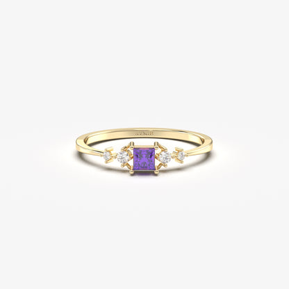 10K Gold Dainty Princess Amethyst and Diamond Ring - 2S122AME