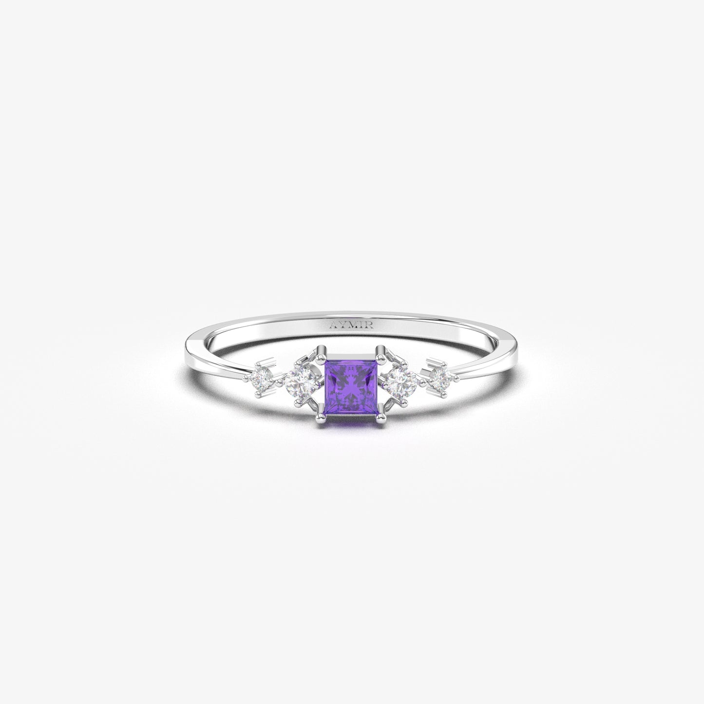 10K Gold Dainty Princess Amethyst and Diamond Ring - 2S122AME