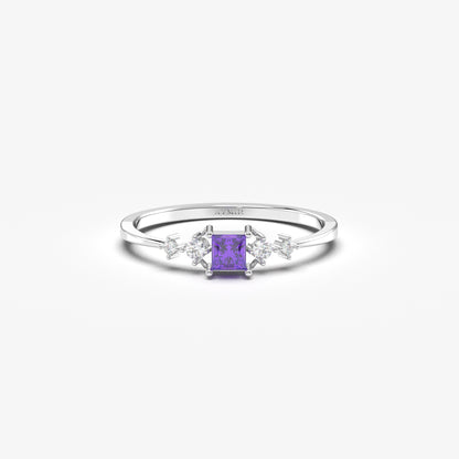 10K Gold Dainty Princess Amethyst and Diamond Ring - 2S122AME