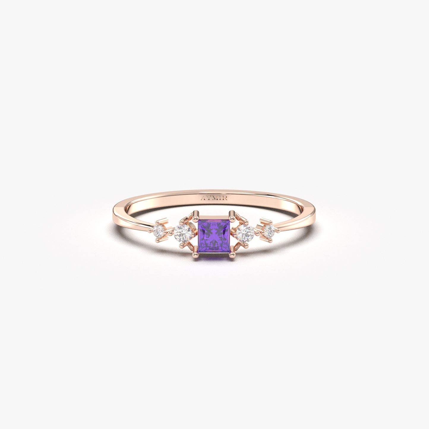 10K Gold Dainty Princess Amethyst and Diamond Ring - 2S122AME