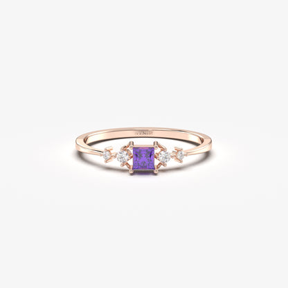 10K Gold Dainty Princess Amethyst and Diamond Ring - 2S122AME