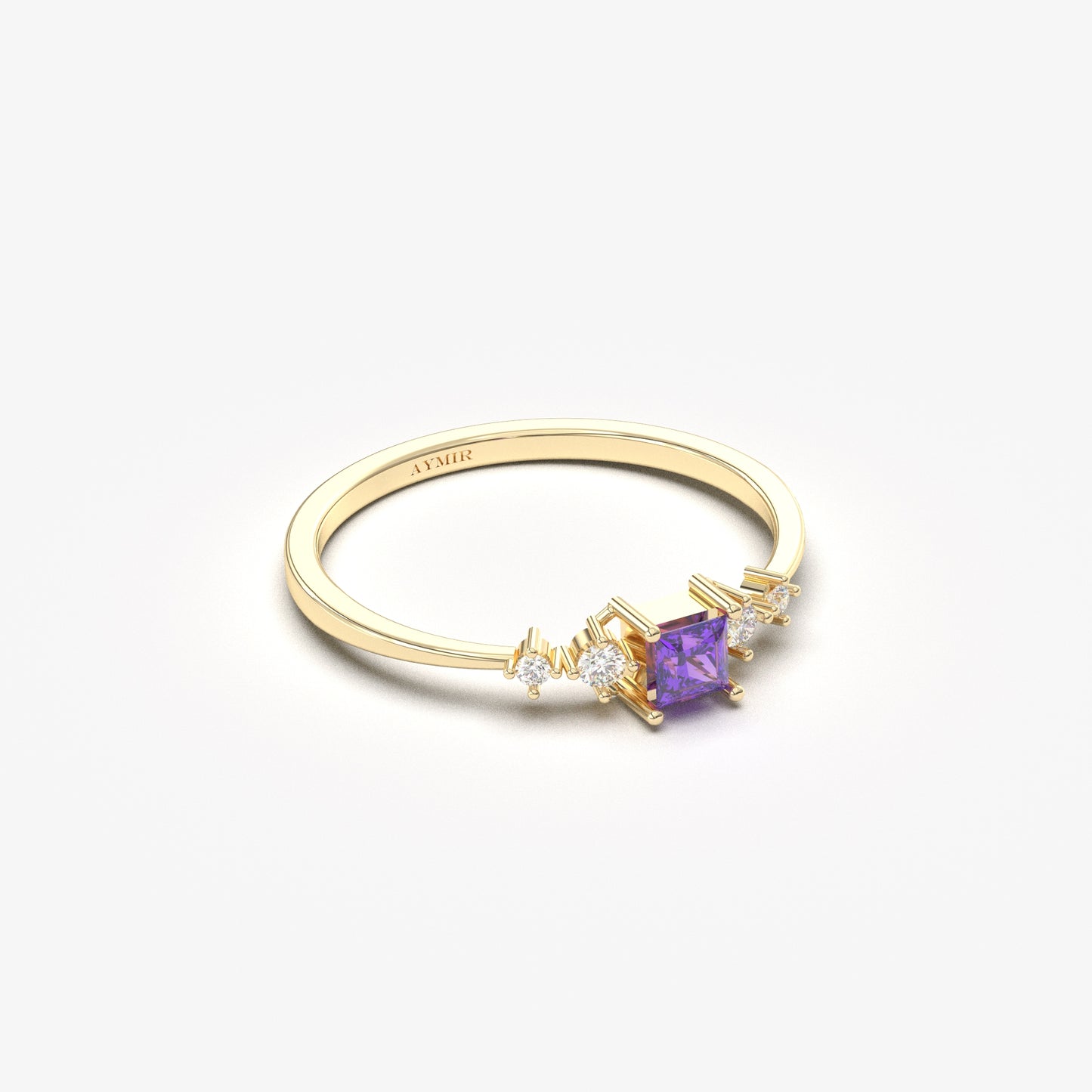 10K Gold Dainty Princess Amethyst and Diamond Ring - 2S122AME