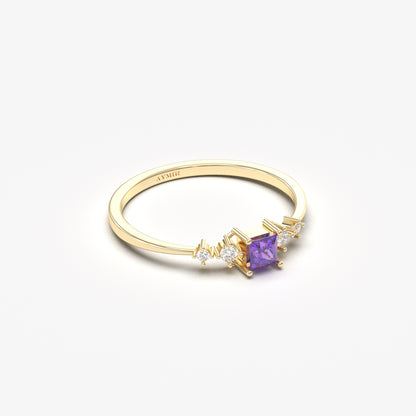 10K Gold Dainty Princess Amethyst and Diamond Ring - 2S122AME