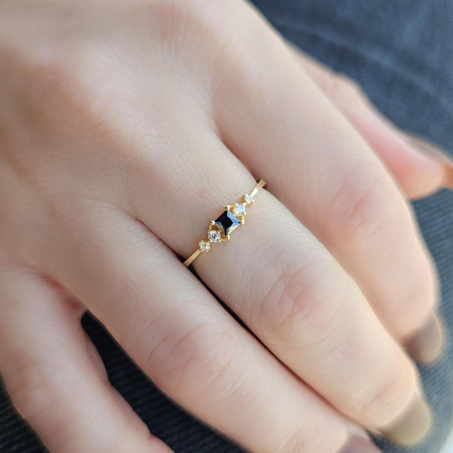18K Gold Square Black Onyx Ring - 2S122BLK