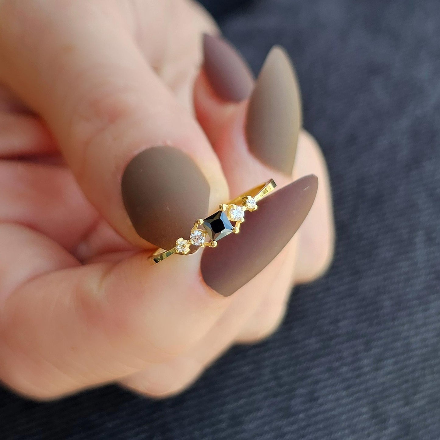18K Gold Square Black Onyx Ring - 2S122BLK
