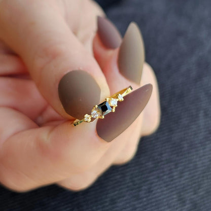 18K Gold Square Black Onyx Ring - 2S122BLK