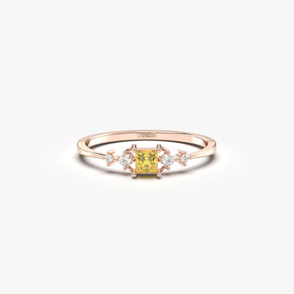 18K Gold Dainty Citrine Diamond Ring - 2S122CIT
