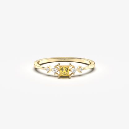 18K Gold Dainty Citrine Diamond Ring - 2S122CIT