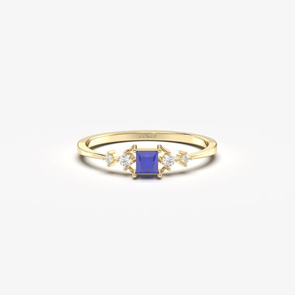 18K Gold Sapphire Princess and Diamond Ring - 2S122SAP