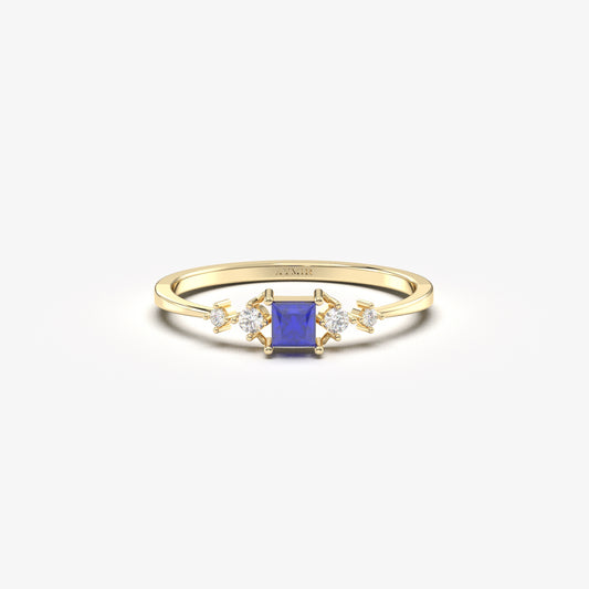 18K Gold Sapphire Princess and Cz Ring - 2S122SAP