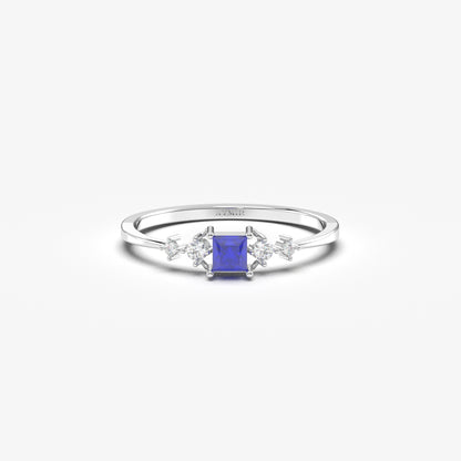 18K Gold Sapphire Princess and Cz Ring - 2S122SAP