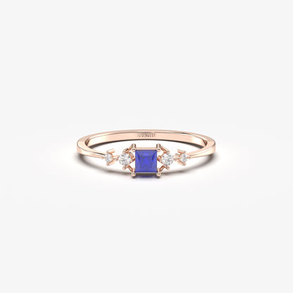 18K Gold Sapphire Princess and Cz Ring - 2S122SAP