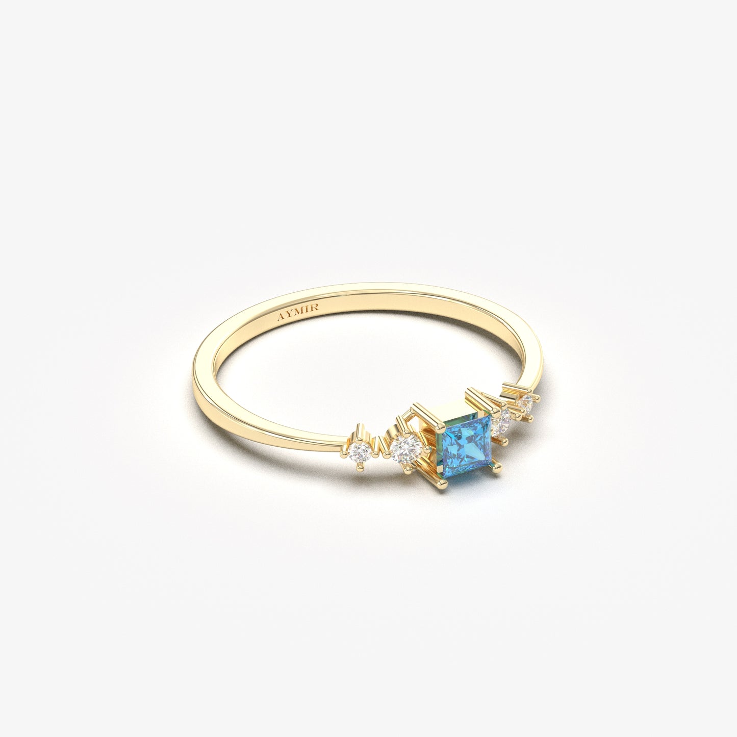 18K Gold Princess Sky Blue and Cz Ring - 2S122SKY