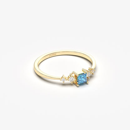 18K Gold Princess Sky Blue and Cz Ring - 2S122SKY