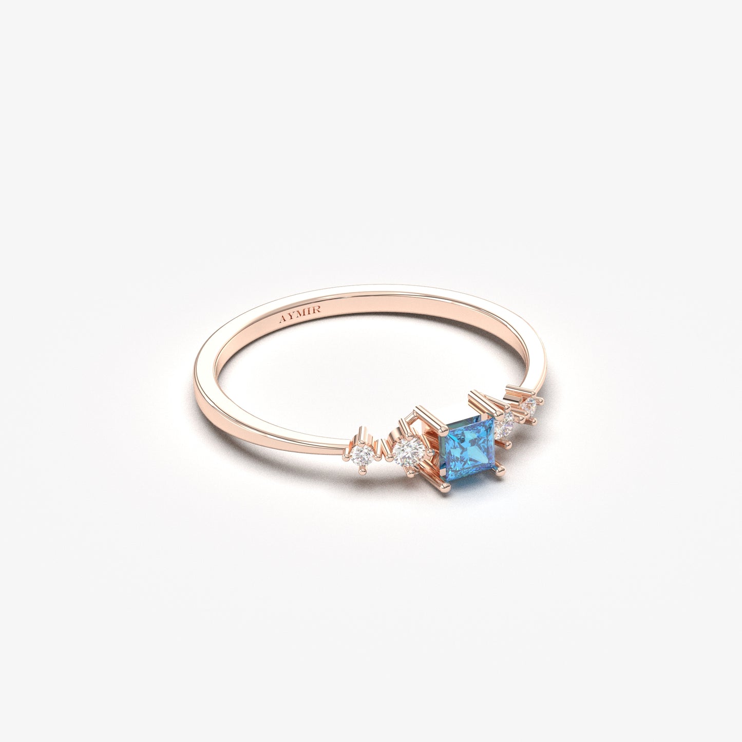 18K Gold Princess Sky Blue and Cz Ring - 2S122SKY