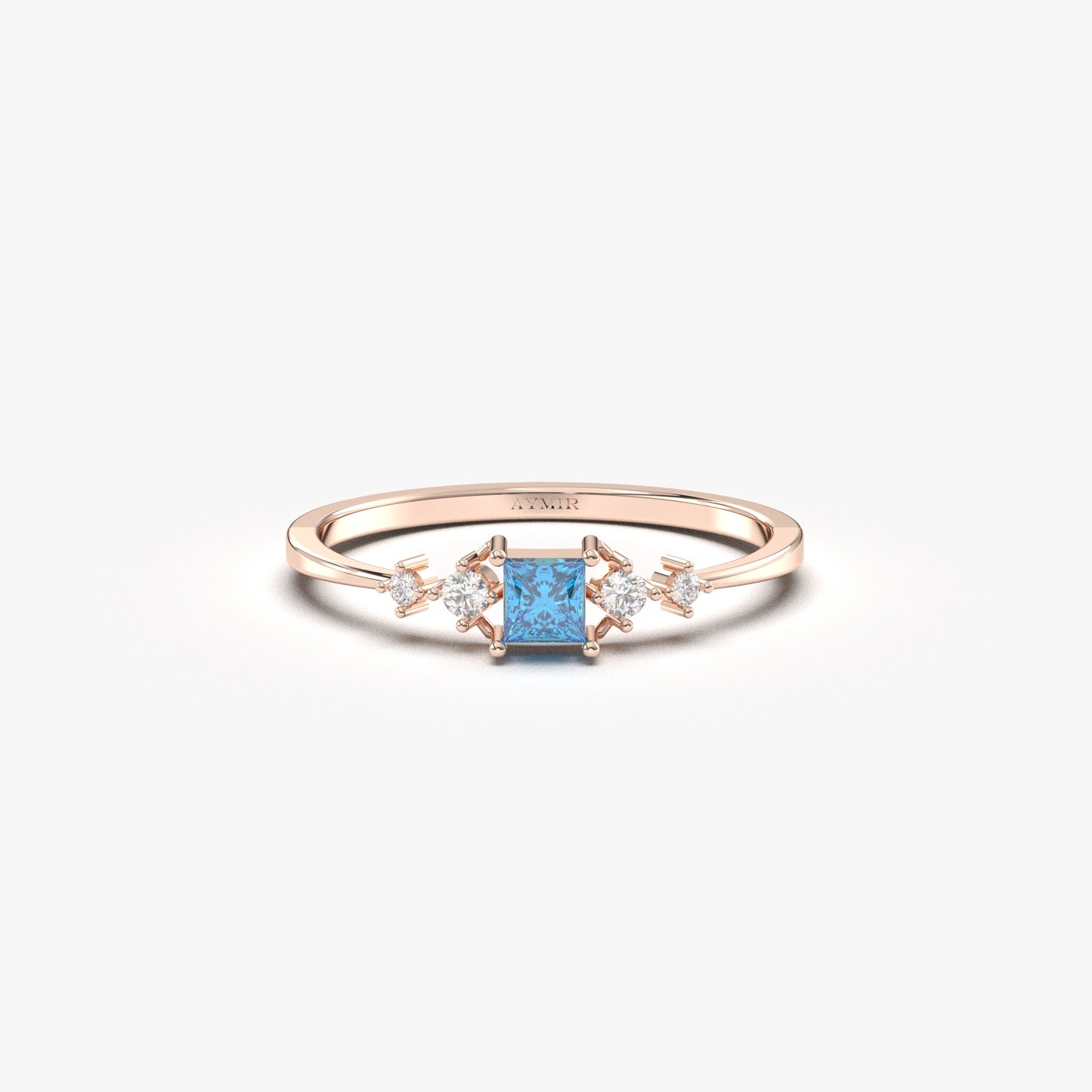 18K Gold Princess Sky Blue and Cz Ring - 2S122SKY
