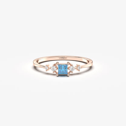 18K Gold Princess Sky Blue and Cz Ring - 2S122SKY
