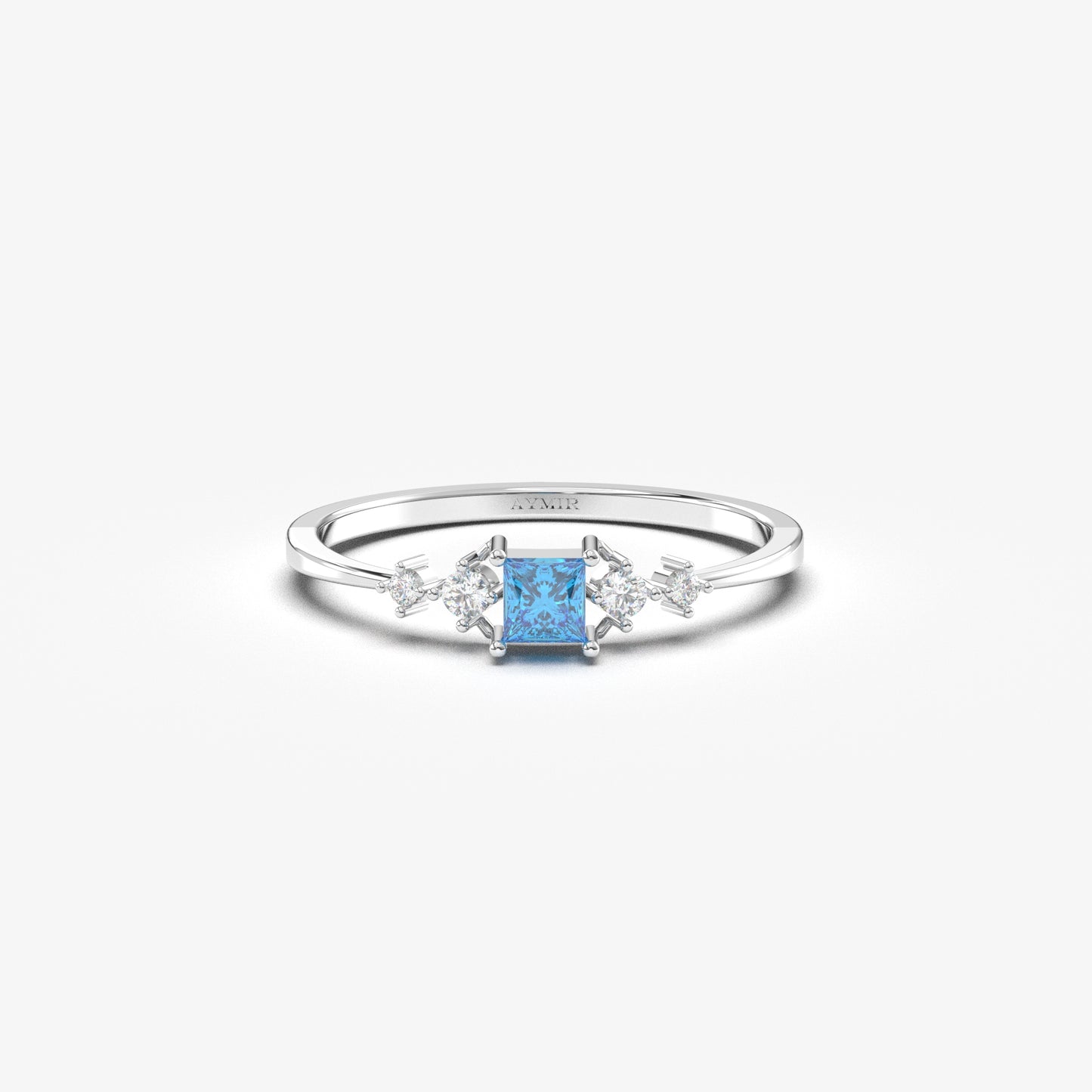 18K Gold Princess Sky Blue and Cz Ring - 2S122SKY