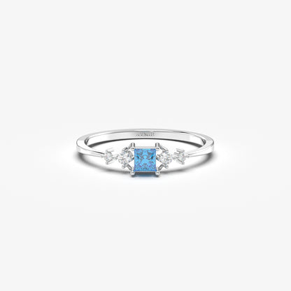 18K Gold Princess Sky Blue and Cz Ring - 2S122SKY