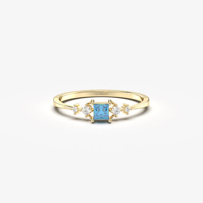 18K Gold Princess Sky Blue and Cz Ring - 2S122SKY