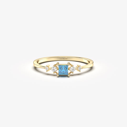 18K Gold Princess Sky Blue and Cz Ring - 2S122SKY