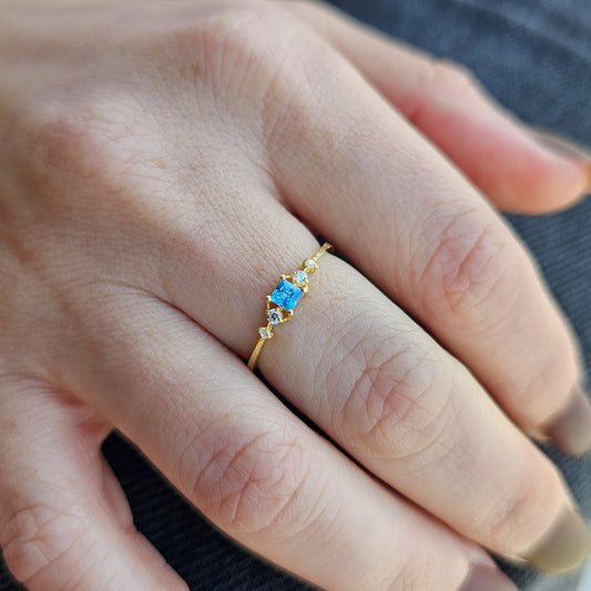 18K Gold Princess Sky Blue and Cz Ring - 2S122SKY