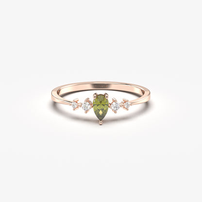 18K Gold Peridot Pear and Diamond Ring - 2S123PER