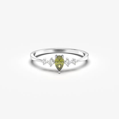 18K Gold Peridot Pear and Cz Ring - 2S123PER