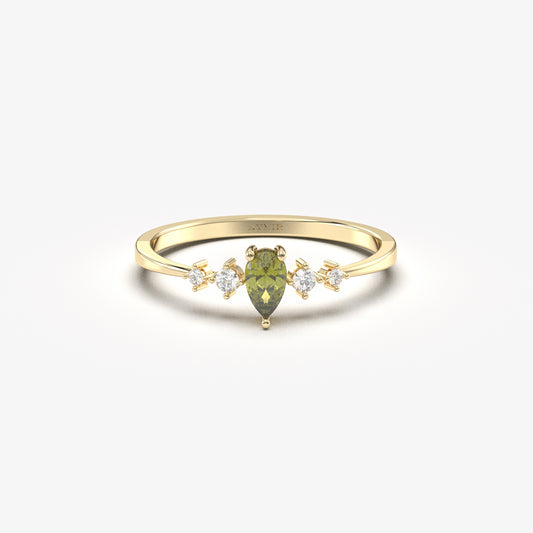 18K Gold Peridot Pear and Diamond Ring - 2S123PER