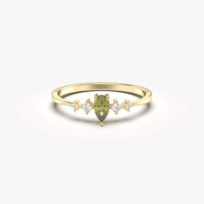 18K Gold Peridot Pear and Cz Ring - 2S123PER