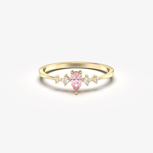 18K Gold Pink Pear and Cz Ring - 2S123PNK