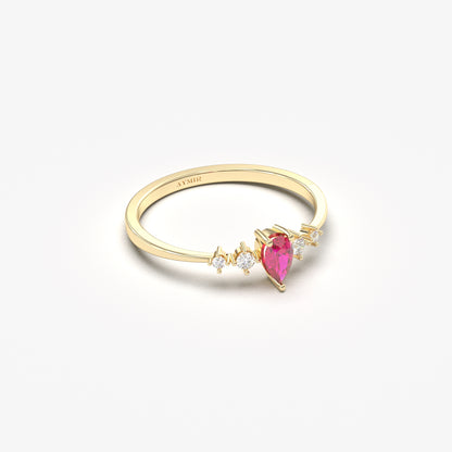18K Gold Pear Cut Ruby and Cz Ring - 2S123RBY
