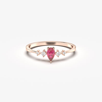 18K Gold Pear Cut Ruby and Cz Ring - 2S123RBY
