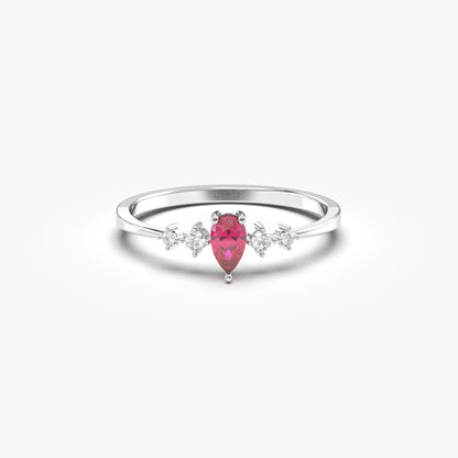 18K Gold Pear Cut Ruby and Cz Ring - 2S123RBY