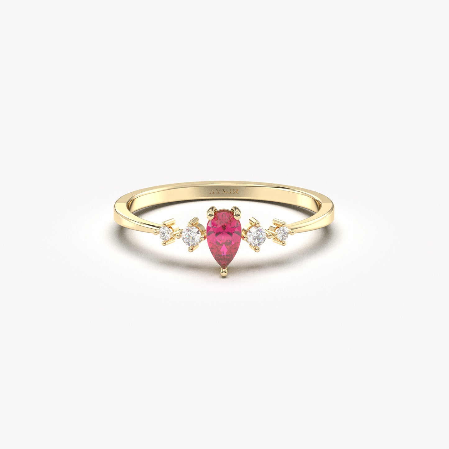 18K Gold Pear Cut Ruby and Cz Ring - 2S123RBY