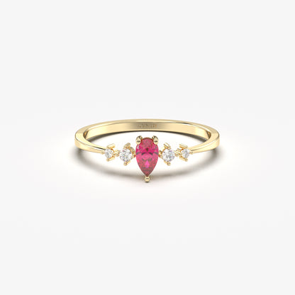18K Gold Pear Cut Ruby and Cz Ring - 2S123RBY