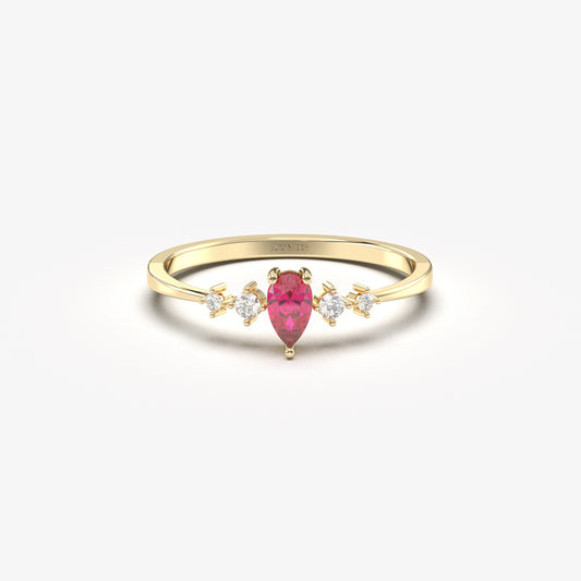 18K Gold Pear Cut Ruby and Cz Ring - 2S123RBY