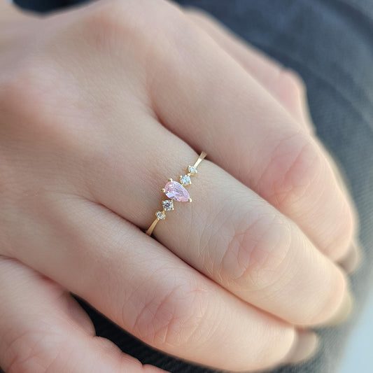 18K Gold Pink Pear and Cz Ring - 2S123PNK