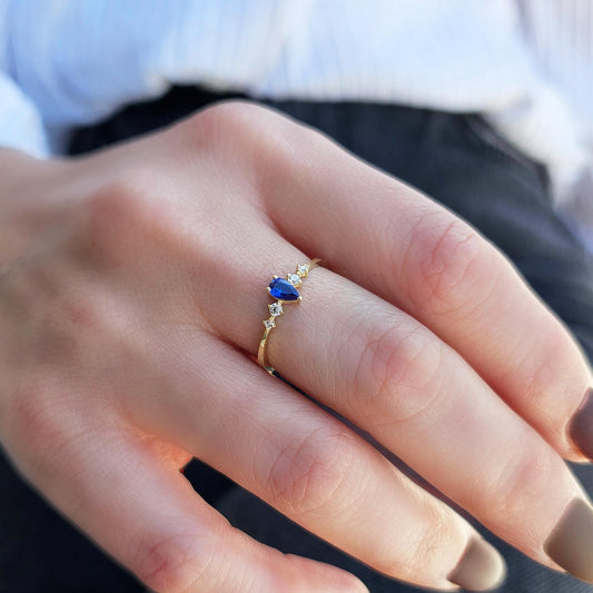 18K Gold Pear Sapphire Ring - 2S123SAP